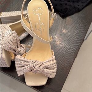 Jessica Simpson Beige Studded Bow Heels